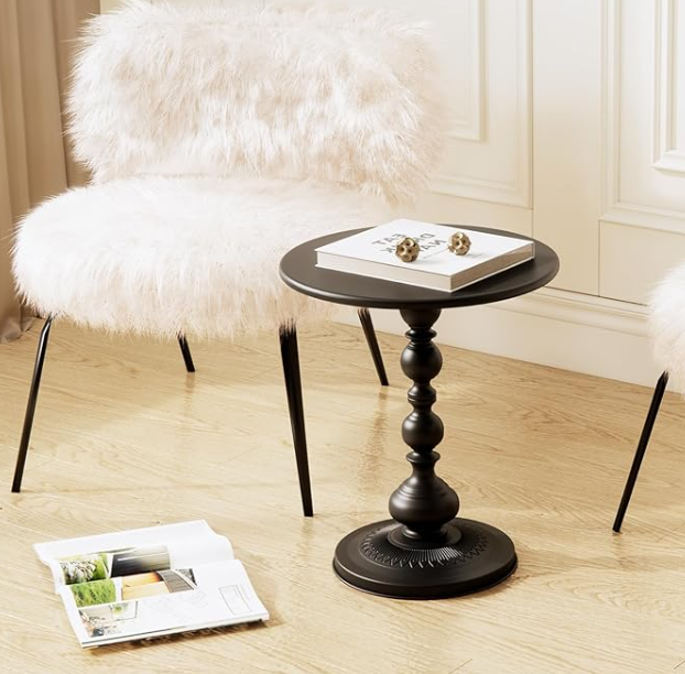 Vintage Matte Wooden Round Accent Table for Living Room – Cocktail & Side Pedestal Table for Corners and Small Spaces