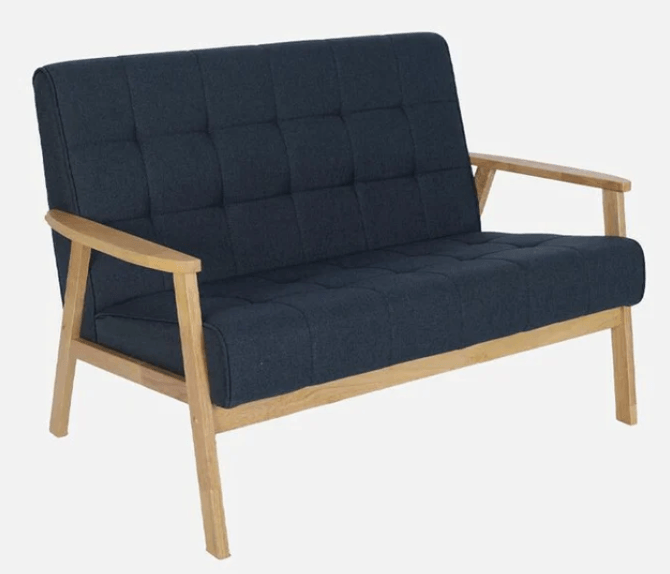 Solid Wood 2 Seater Sofa in Natural & Navy Finish