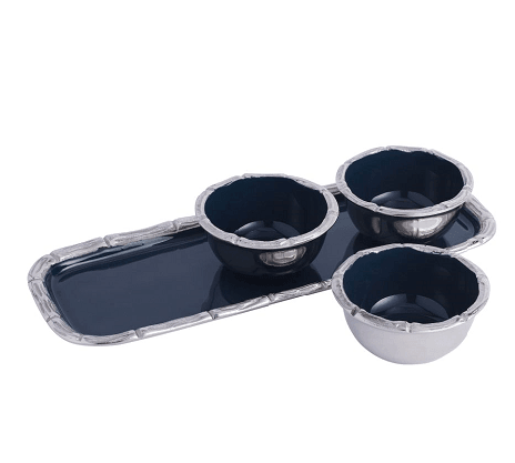 Alf Vine Tray Bowl Set in Blue Enamle Silver Finish