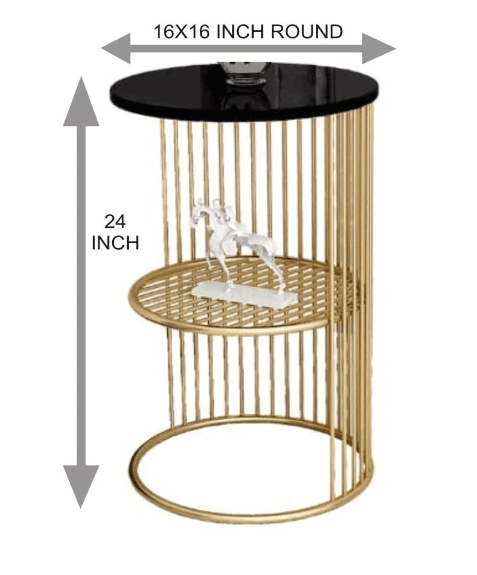 Coffee Round Accent Table for Living Room and Balcony with Metal & Engineered Wood Tabletop and Gold Coated Colour Frame -White-Gold-Jali - Ouch Cart 