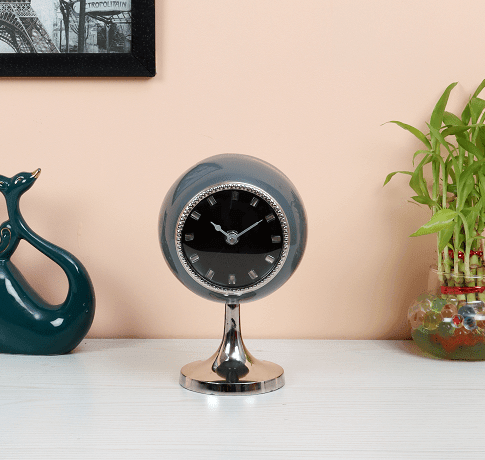 Circular Globe Clock with Dimgray and silver finish