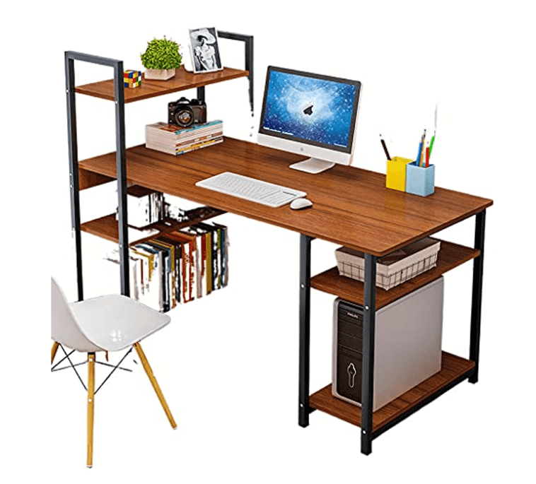 Myles Computer Desk with Six Storage Shelves - Ouch Cart 