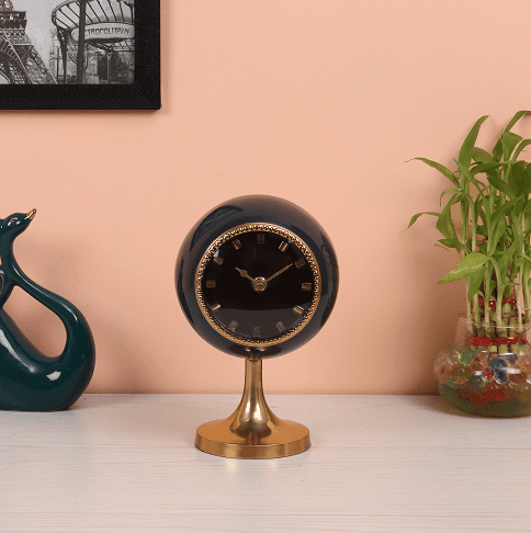 Circular Globe Clock with Teal Blue & Gold finish - Ouch Cart 