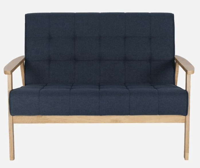 Solid Wood 2 Seater Sofa in Natural & Navy Finish - Ouch Cart 