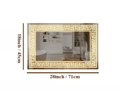 Greek Key Motif LED Rectangular Bathroom Mirror