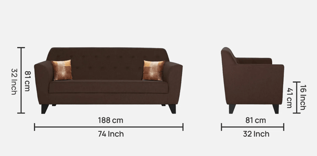 Fabric 3 Seater Sofa In Mahogany Colour - Ouch Cart 