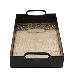 Hartley Gold Black Croc Tray with Handles - Ouch Cart 