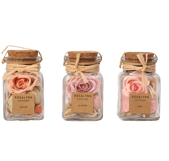 Lea Dried Floral Pastel Potpourri set of 3 (small)fusia rose, lilac lavender, peach belani - Ouch Cart 