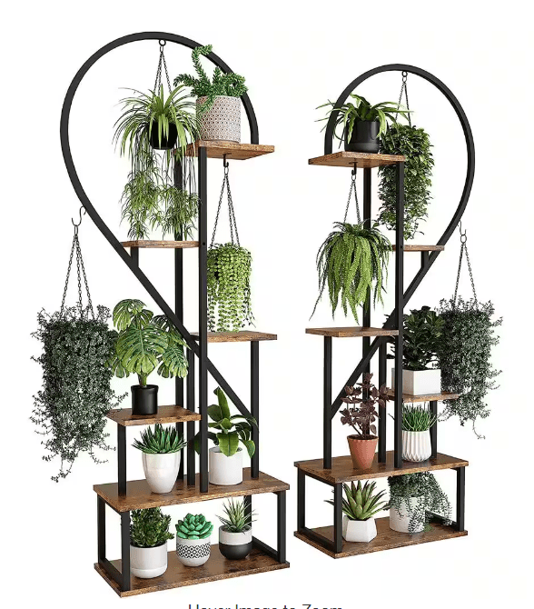 6-Tier Metal Plant Stand, Creative Half Heart Stepped Plant Stand for Home Patio Lawn Garden (2-Pack) Black - Ouch Cart 