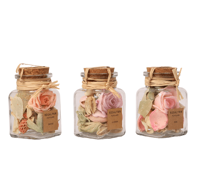 Lea Dried Floral Pastel Potpourri set of 3 (small)fusia rose, lilac lavender, peach belani - Ouch Cart 