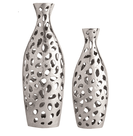 Sophia Floral Vase set of 2 In Raw Silver Finish - Ouch Cart 