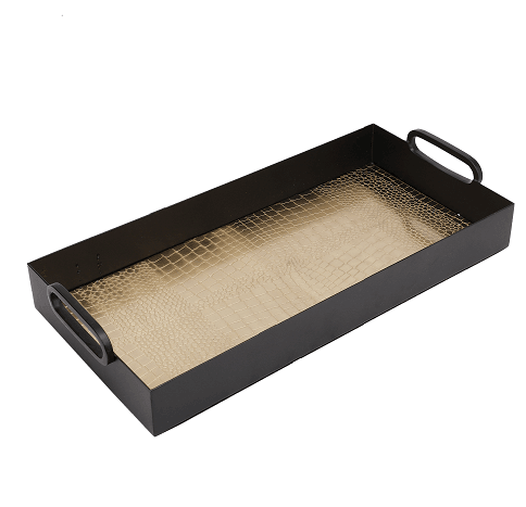 Hartley Gold Black Croc Tray with Handles - Ouch Cart 