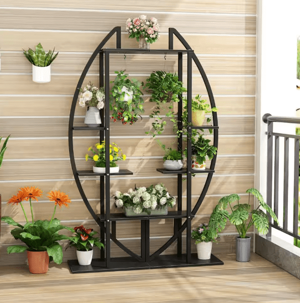 Eileen 63 in. Rustic Brown Curve Wood Indoor Plant Stand with 5-Tier (Pack of 2) - Ouch Cart 