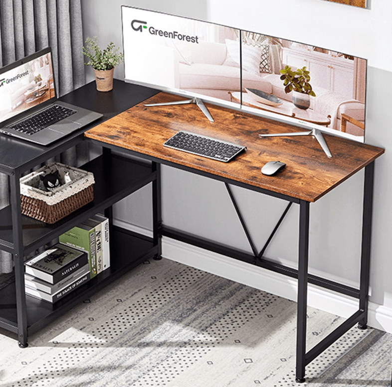 Reversible L-Shape Corner Desk with Storage Shelf - Ouch Cart 