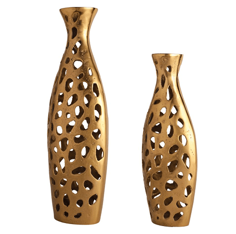 Sophia Floral Vase set of 2 In Raw Gold Finish