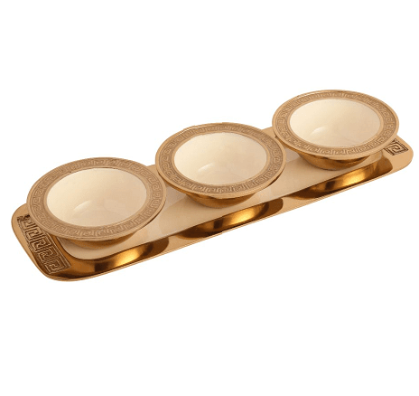 Versace Design Bowl Tray Set in Ivory Enamle & Gold Finish - Ouch Cart 