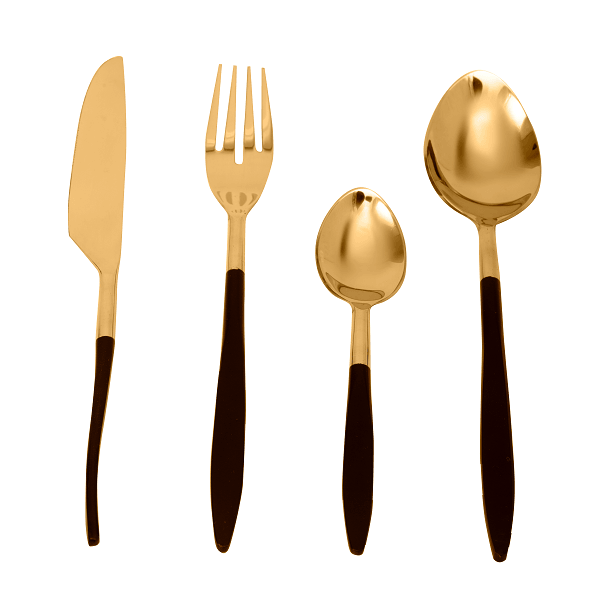 Midnight Opulence Black & Gold Cutlery Set of 16 - Ouch Cart 