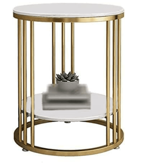 Accent Coffee Table Simple Modern Bedside Cabinet Small Round Table MDF Top Metal Table Living Room Sofa (Golden & White)