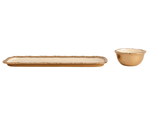 Alf Vine Tray Bowl Set in Ivory Enamle Gold Finish - Ouch Cart 