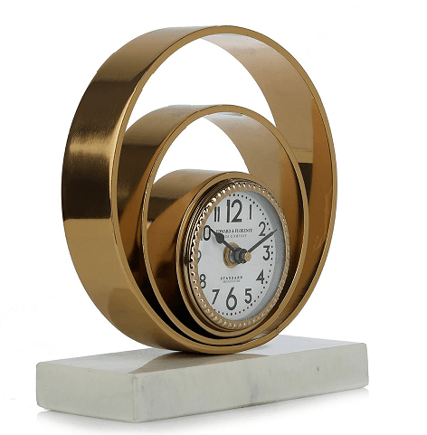 Rings Of Saturn Desk Clock in Marble & Gold Finish