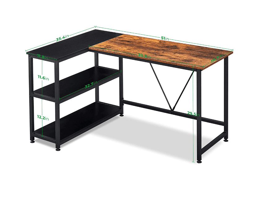 Reversible L-Shape Corner Desk with Storage Shelf - Ouch Cart 