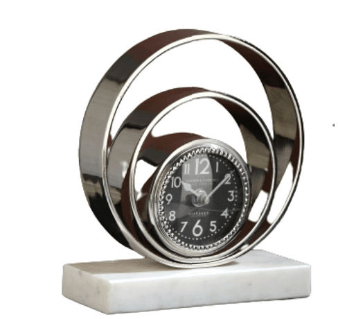 Rings Of Saturn Desk Clock in Marble & Silver Finish