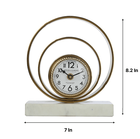 Rings Of Saturn Desk Clock in Marble & Gold Finish