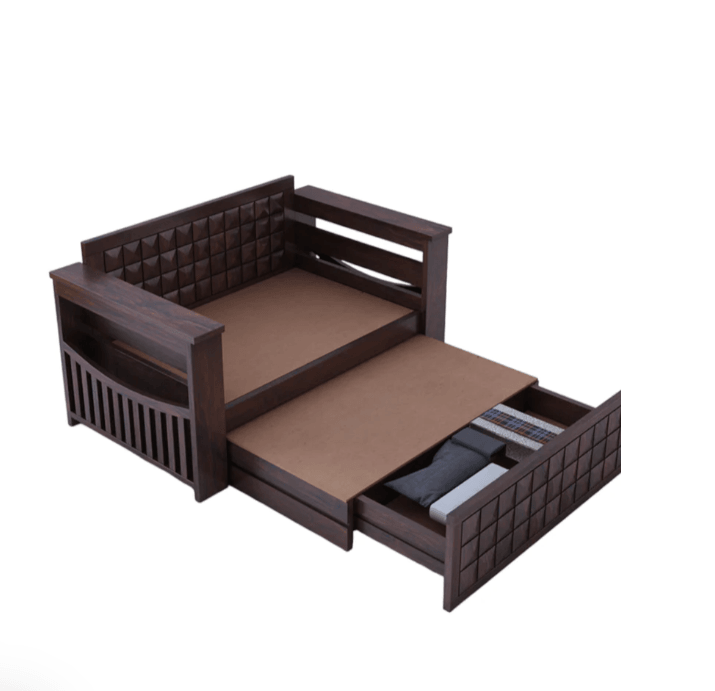 2 SEATER WALNUT SOFA CUM BED SHEESHAM WOOD - Ouch Cart 