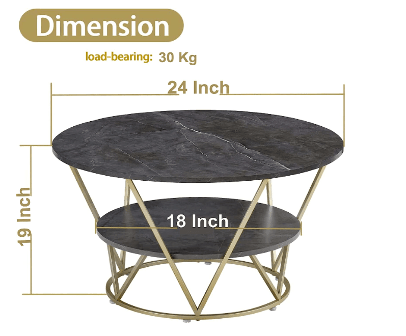 Round Coffee Table for Living Room, Round Cocktail Table with Storage, Sofa Table with Shelf Accent Tables Metal Frame for Living Room - Ouch Cart 