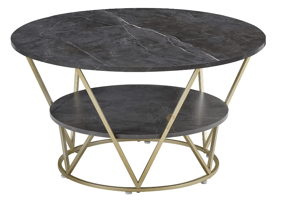 Round Coffee Table for Living Room, Round Cocktail Table with Storage, Sofa Table with Shelf Accent Tables Metal Frame for Living Room - Ouch Cart 
