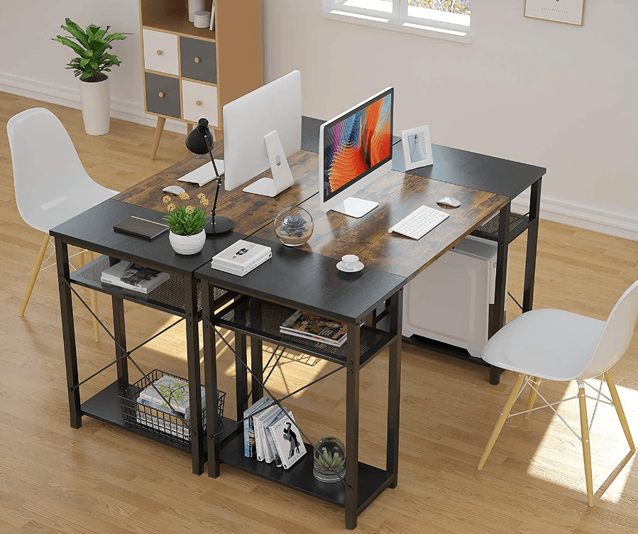 Black and Brown 4 Tier Computer Desk with Storage Shelf - Ouch Cart 