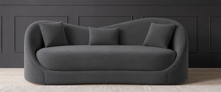 Ryan Gray Velvet Upholstered Sofa 3-Seater Sofa Solid Wood Frame