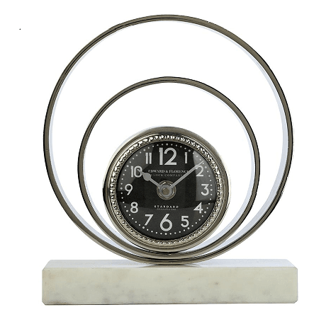 Rings Of Saturn Desk Clock in Marble & Silver Finish - Ouch Cart 