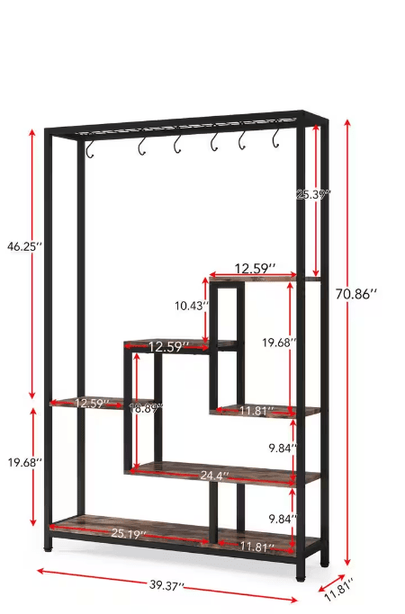 Seller Wellston 70.86 in. Brown 5-Tier Wooden Indoor Plant Stand, Tall Flower Rack with 10-Hook - Ouch Cart 