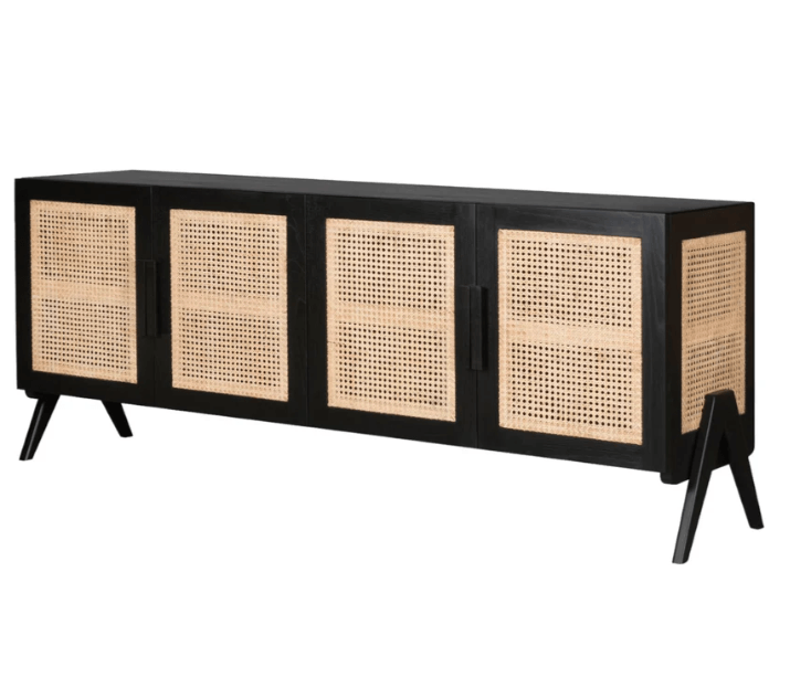 TEAK WOOD RATTAN SIDEBOARD BLACK - Ouch Cart 