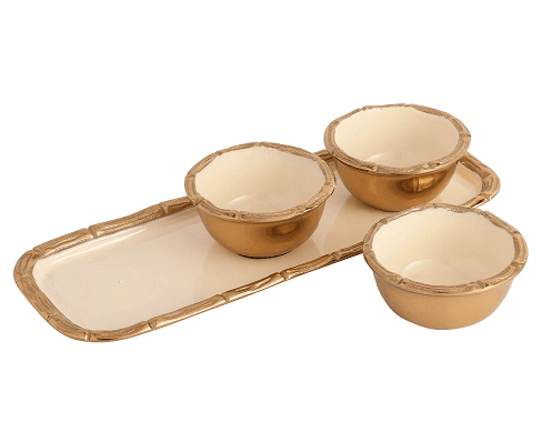 Alf Vine Tray Bowl Set in Ivory Enamle Gold Finish - Ouch Cart 