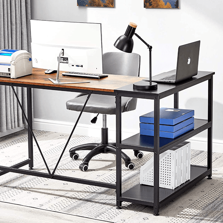 Reversible L-Shape Corner Desk with Storage Shelf - Ouch Cart 