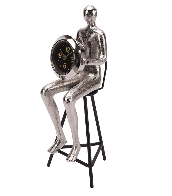 Sitting Man Clock Silver