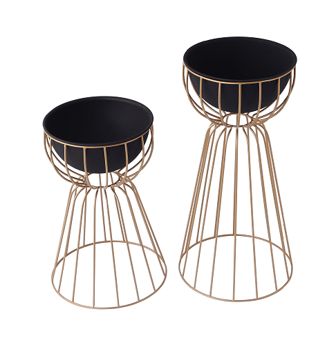 Twin Bloom Planters set of 2 Gold floor planters