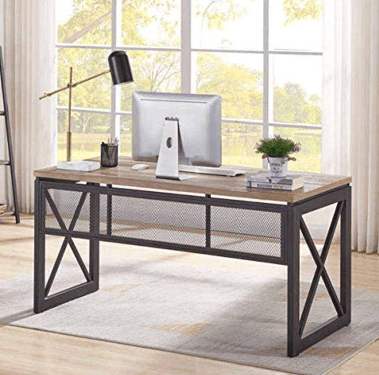 Audra Wood and Metal Industrial Office Desk - Ouch Cart 