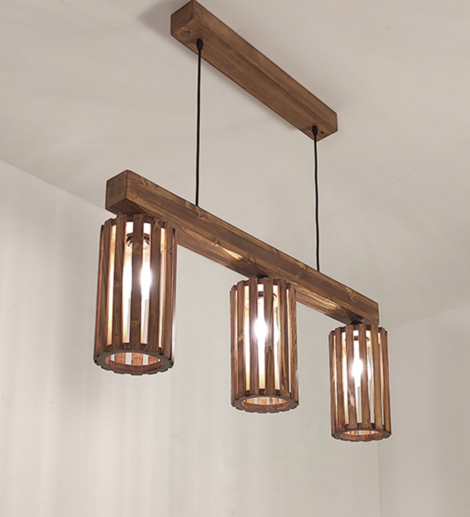 Abacus Brown Wooden 3 Series Hanging Lamp