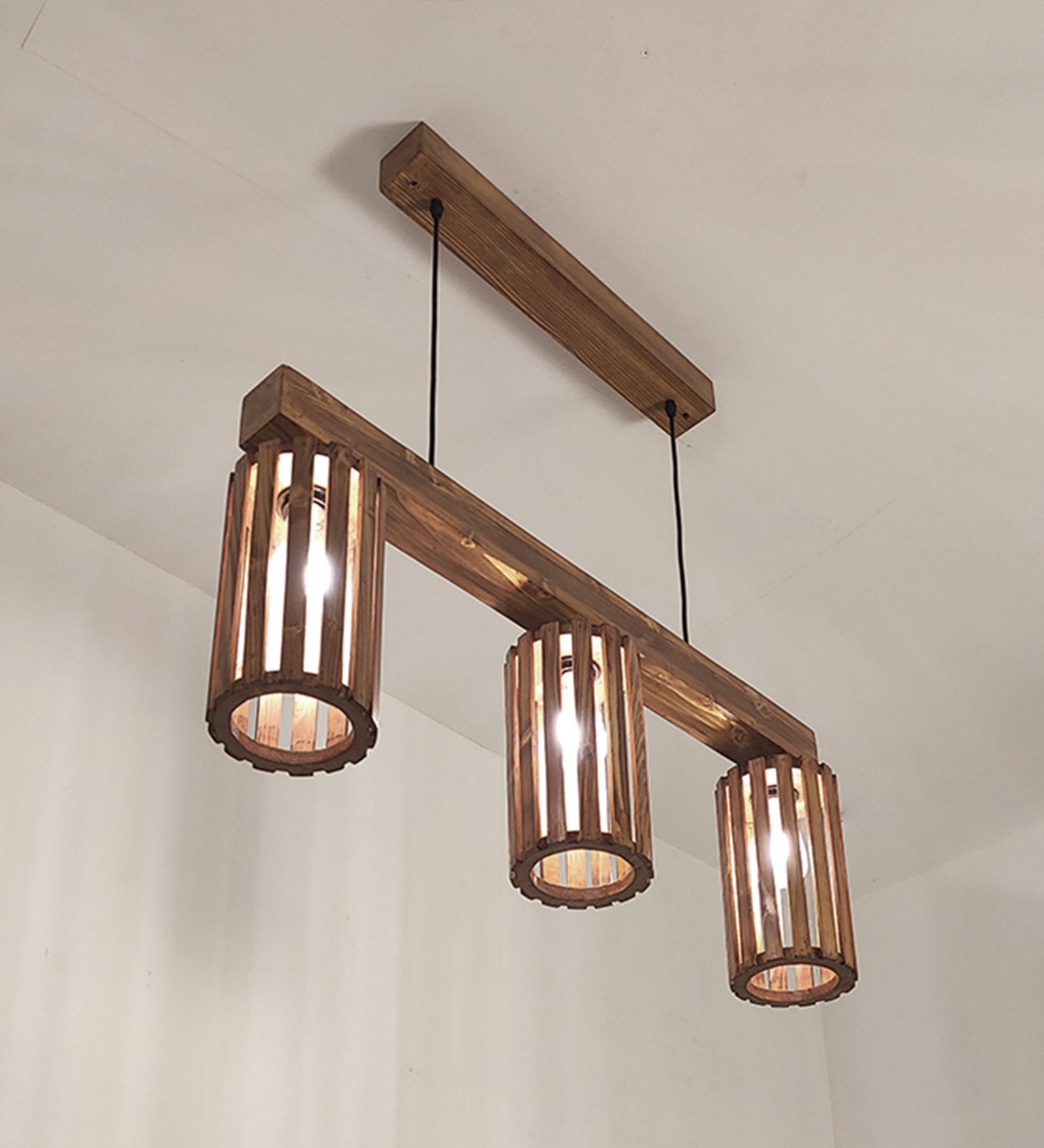 Abacus Brown Wooden 3 Series Hanging Lamp