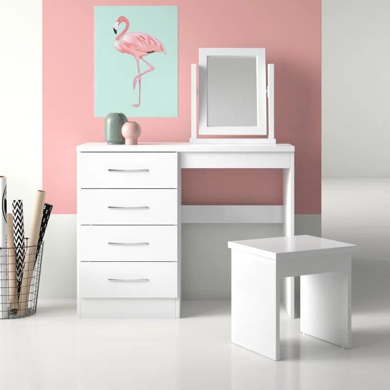 Makeup Vanity Desk with Mirror, White Vanity Table Set with 4 Drawers, Modern Vanity Table for Bedroom - Ouch Cart 