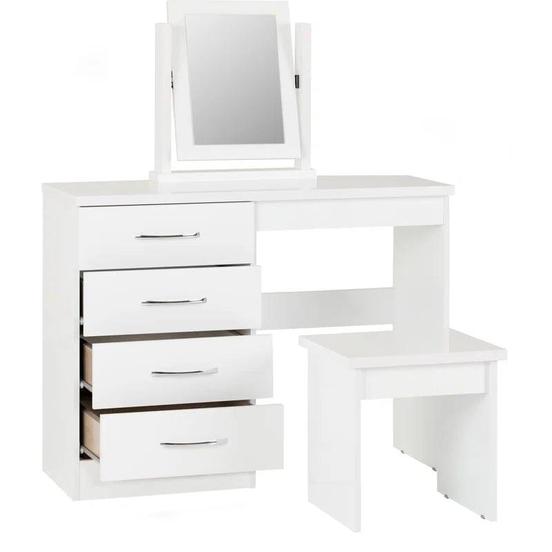 Makeup Vanity Desk with Mirror, White Vanity Table Set with 4 Drawers, Modern Vanity Table for Bedroom - Ouch Cart 