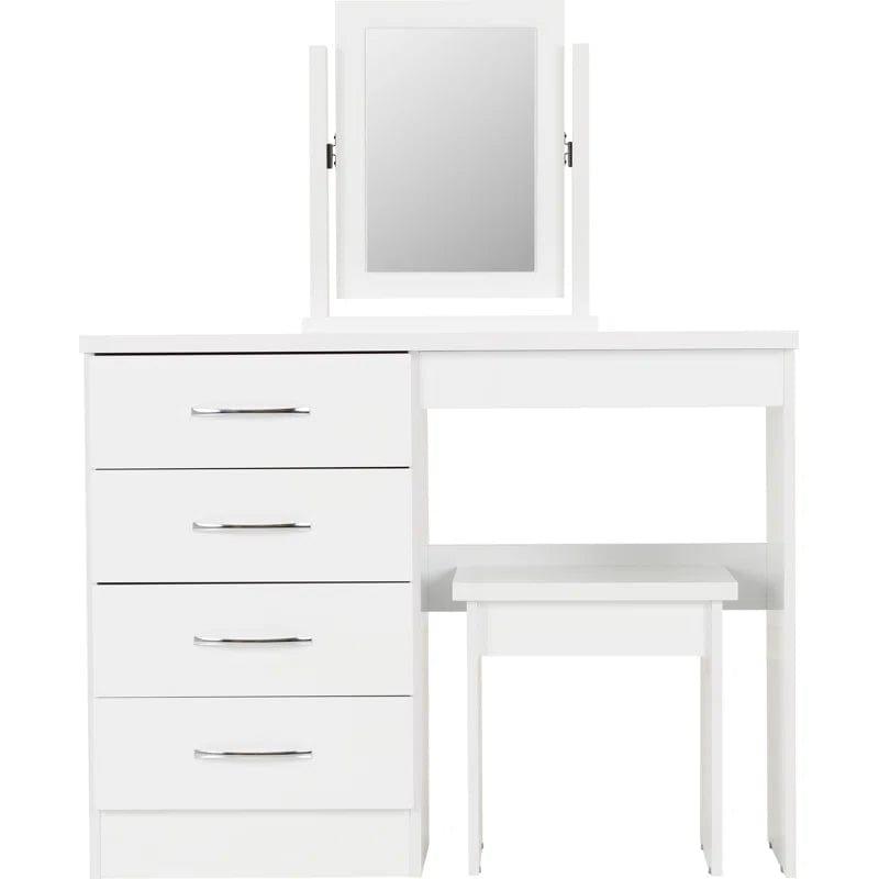 Makeup Vanity Desk with Mirror, White Vanity Table Set with 4 Drawers, Modern Vanity Table for Bedroom - Ouch Cart 