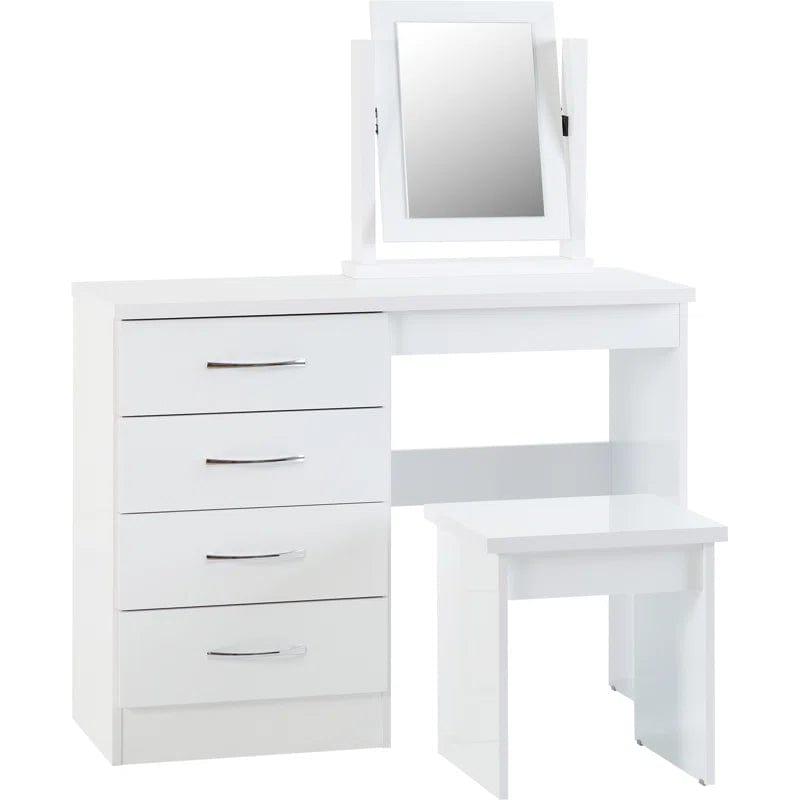 Makeup Vanity Desk with Mirror, White Vanity Table Set with 4 Drawers, Modern Vanity Table for Bedroom - Ouch Cart 