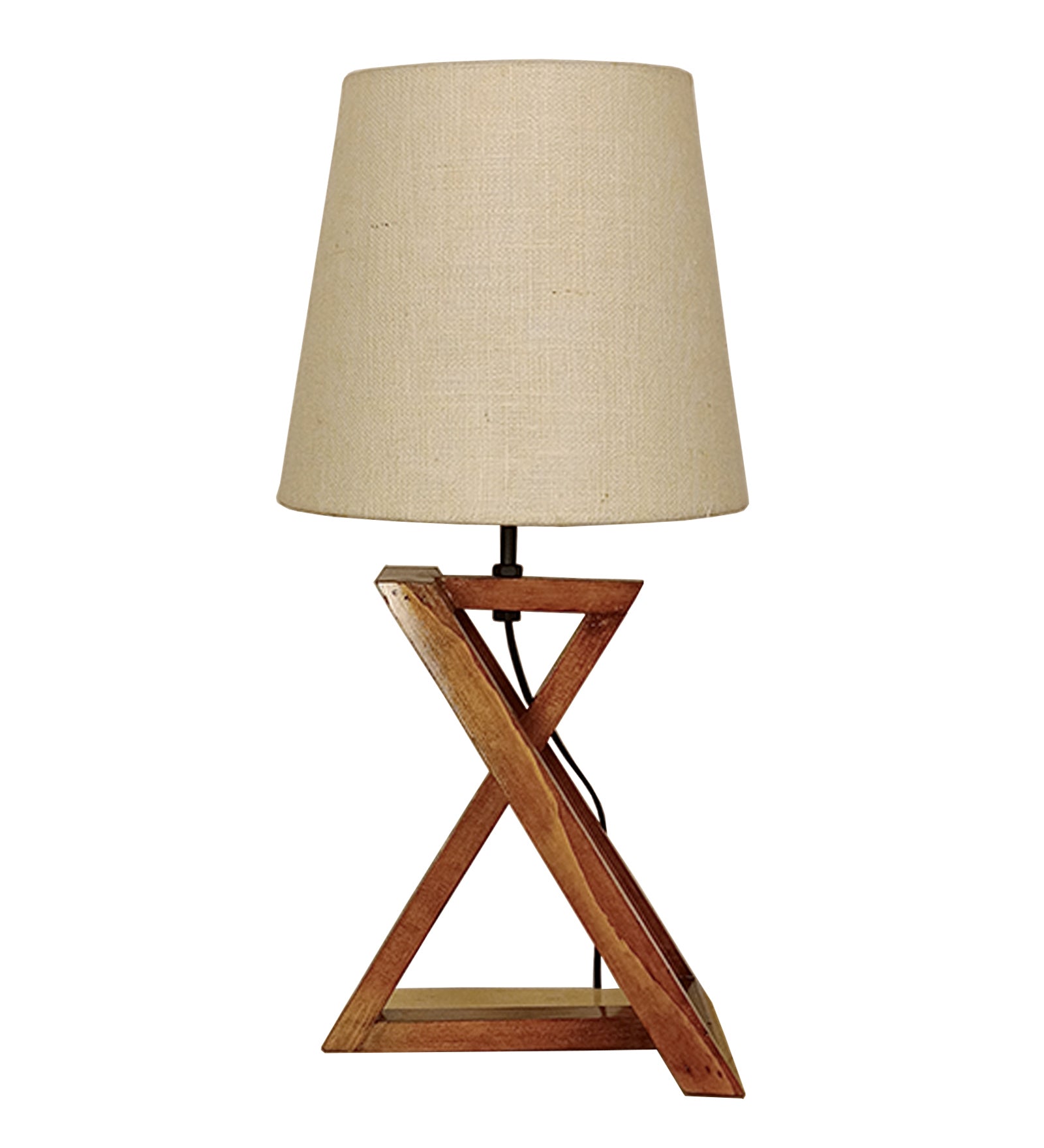 Catapult Brown Wooden Table Lamp with Black Fabric Lampshade (BULB NOT INCLUDED)