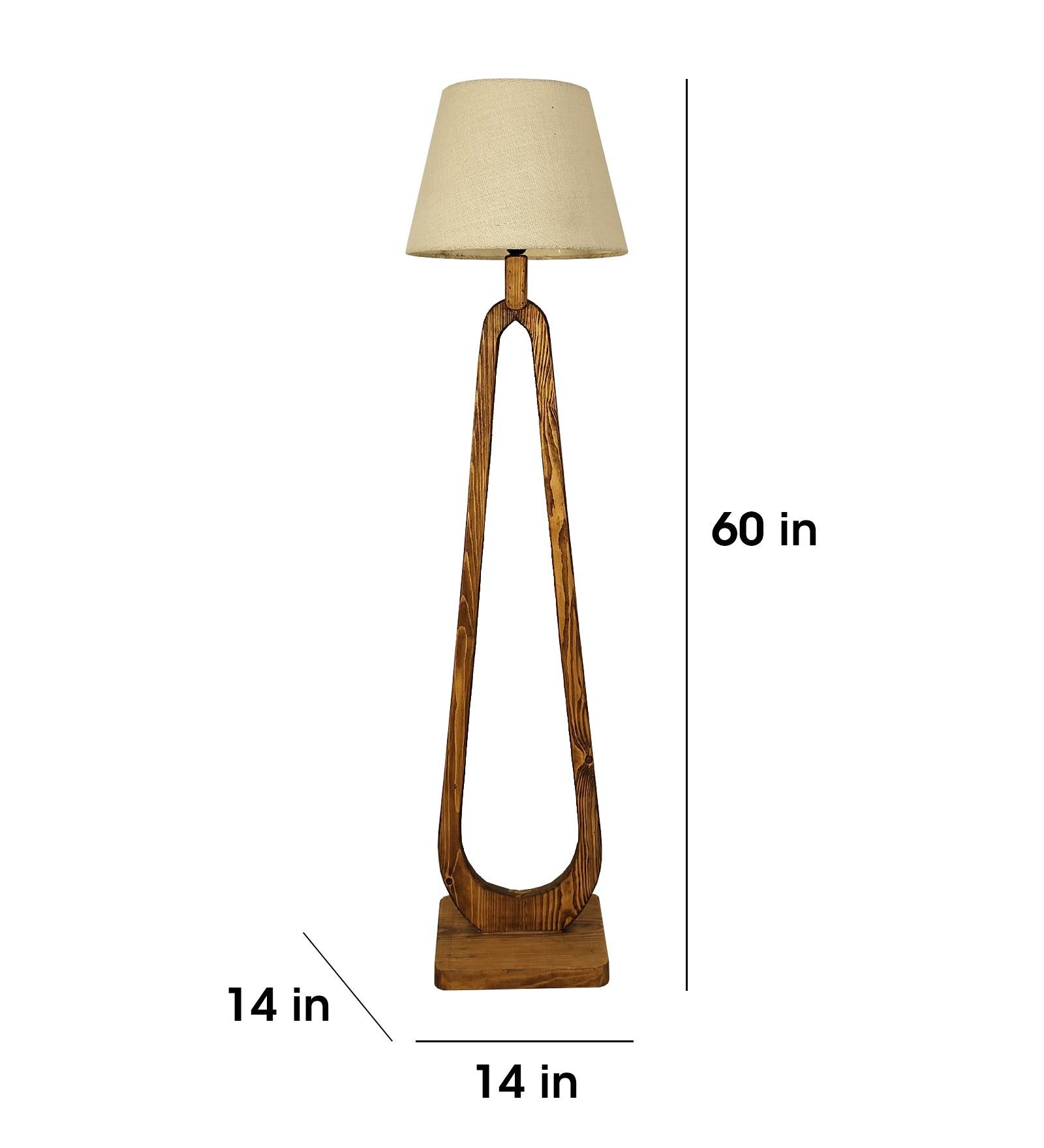 Cavern Wooden Floor Lamp with Brown Base and Jute Fabric Lampshade