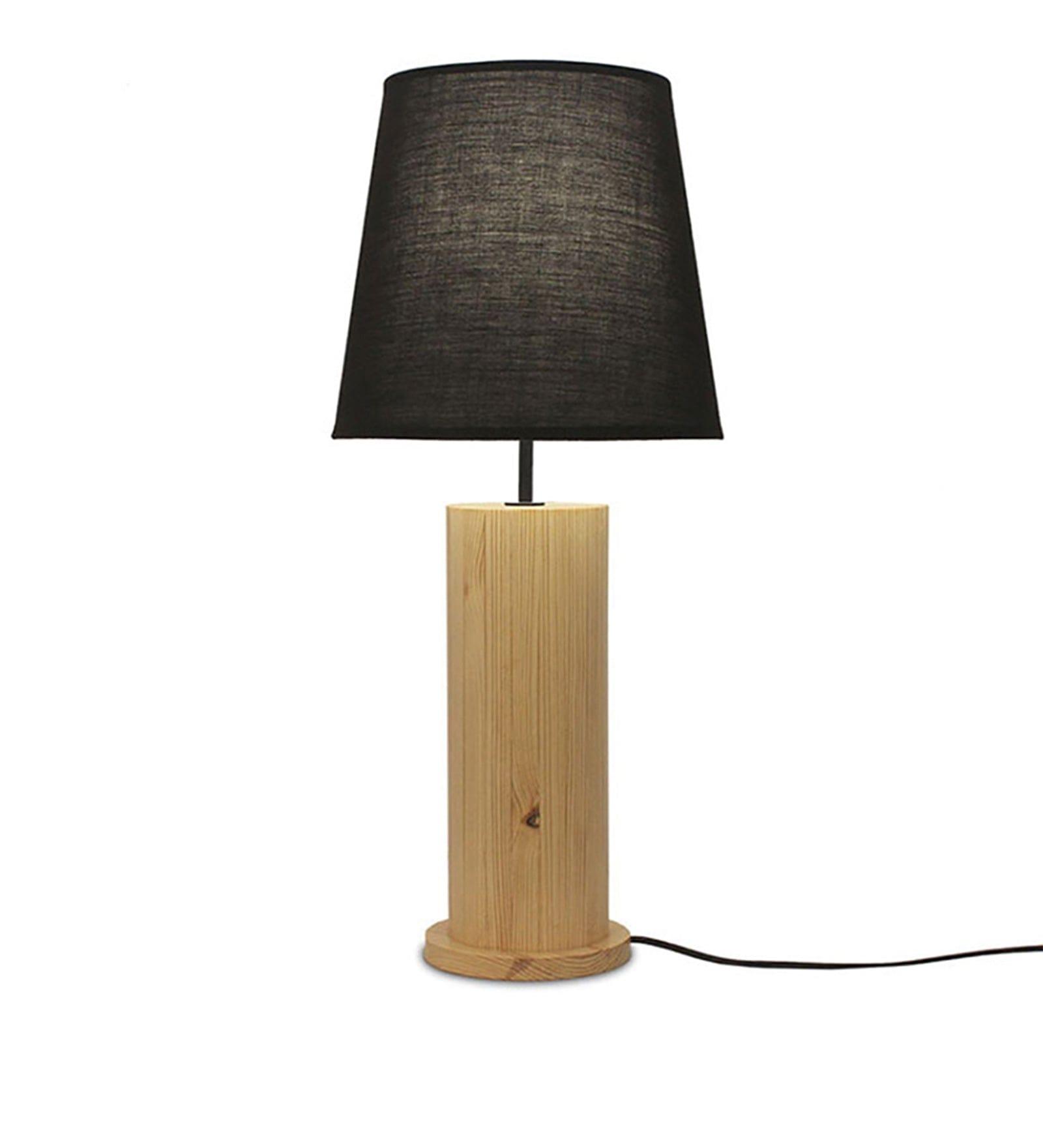 Cedar Brown Wooden Table Lamp with Yellow Printed Fabric Lampshade (BULB NOT INCLUDED) - Ouch Cart 