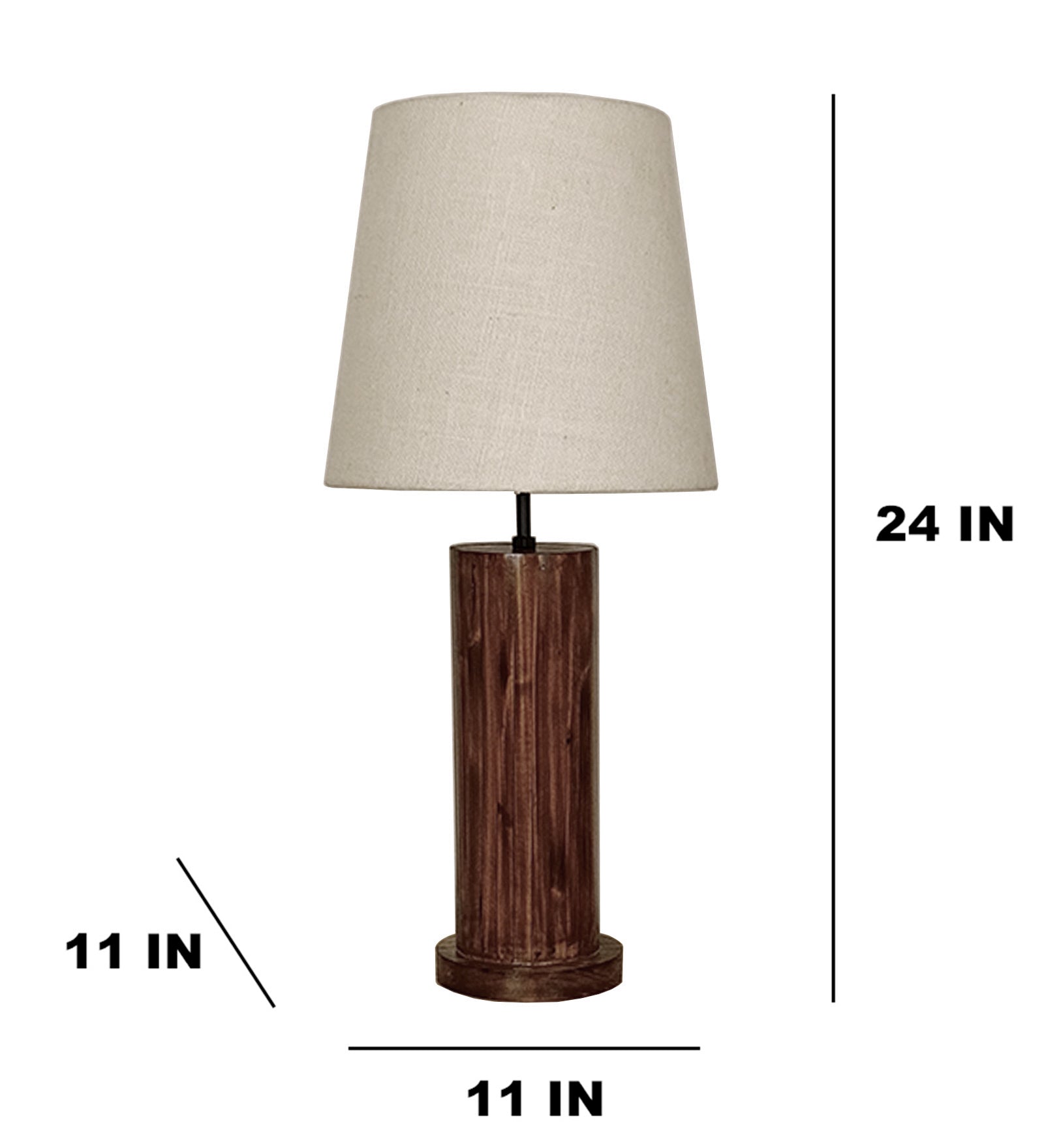 Cedar Brown Wooden Table Lamp with White Fabric Lampshade (BULB NOT INCLUDED)